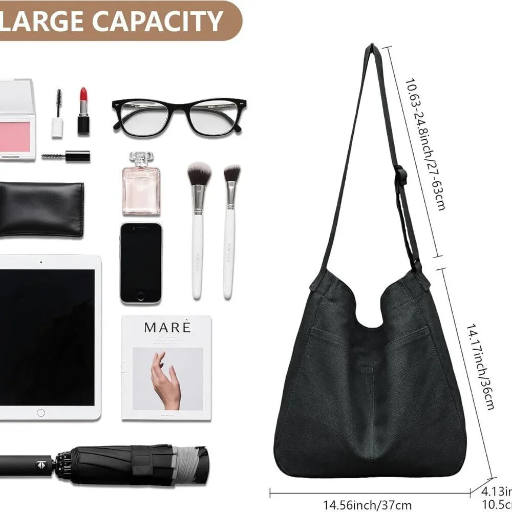 Canvas Hobo Bag Large Crossbody Shoulder Tote Practical for Travel Work